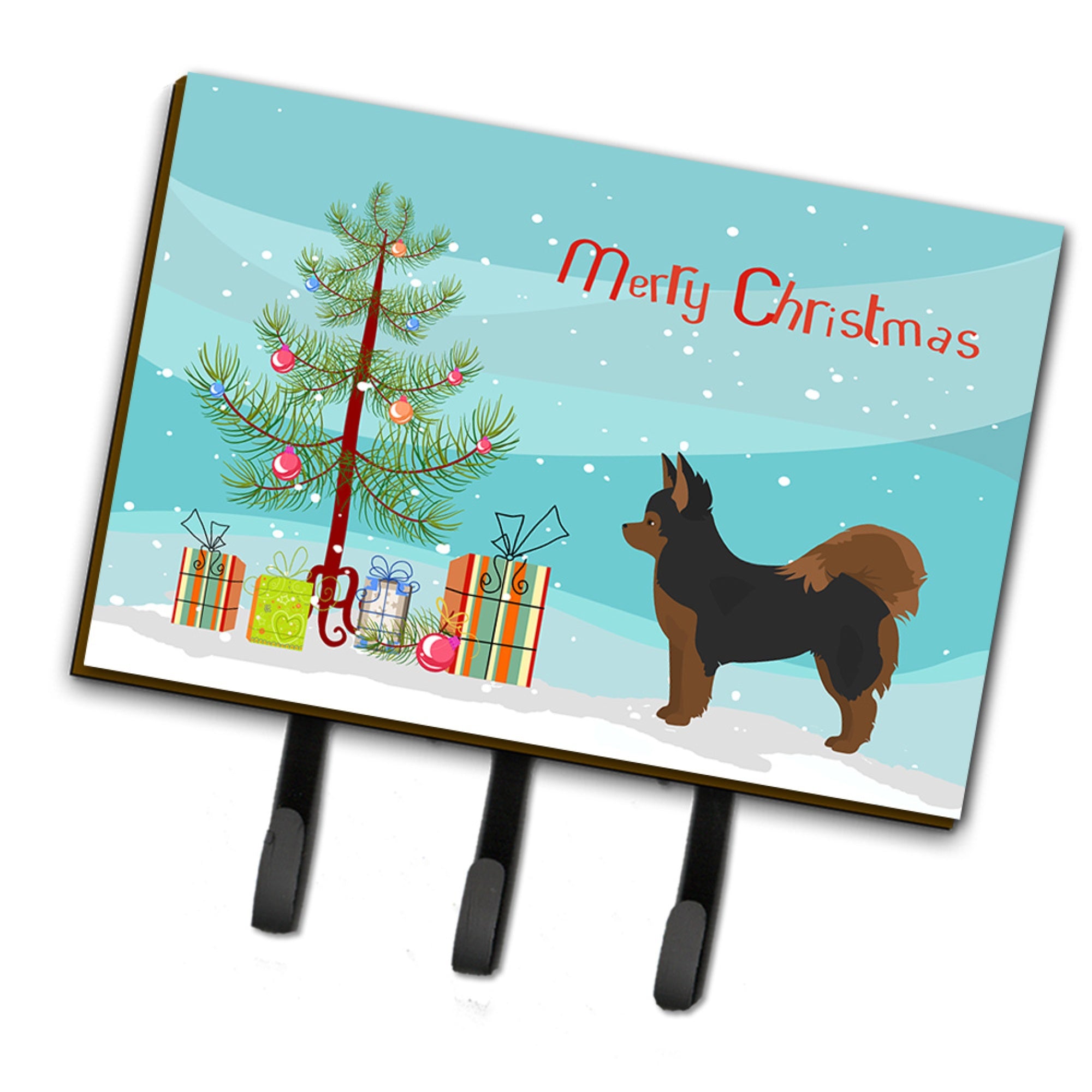 Caroline'S Treasures Black And Tan Pomchi Christmas Tree Leash Or Key Holder Hooks, Multicolor